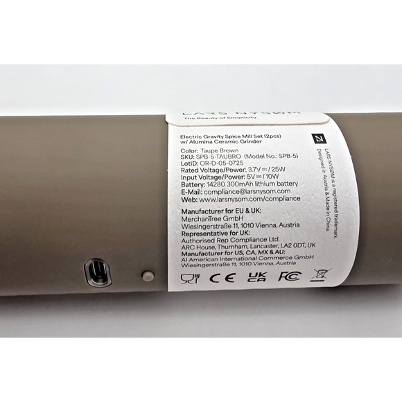 LARS NYSØM Austrian Design Electric Salt and Pepper Grinder Set Taupe Brown USB - Picture 6 of 13